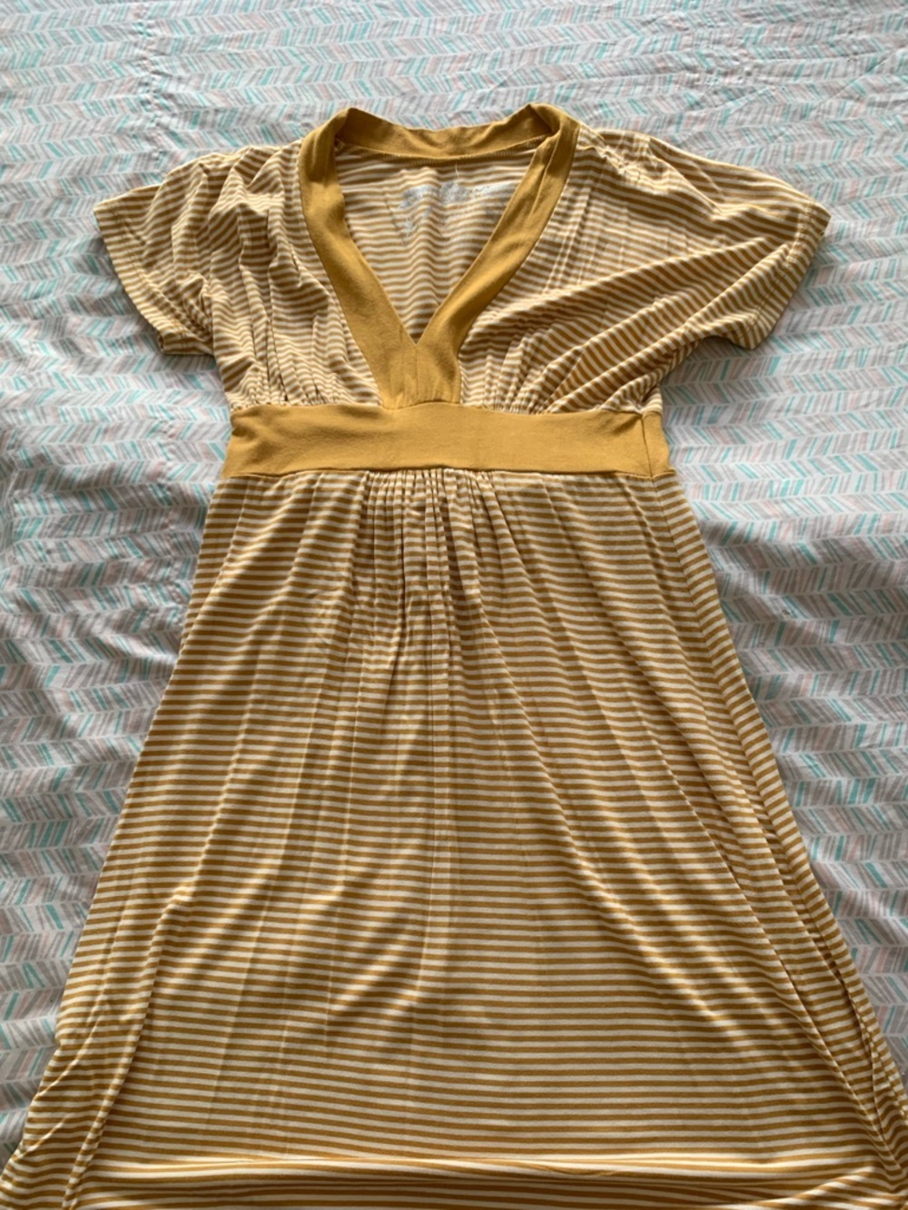 Yellow Striped V-Neck Empire Waist Dress